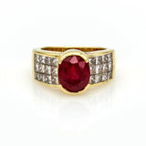 6.00 carat Signed Ruby and Diamond Statement Ring in 18k Yellow Gold