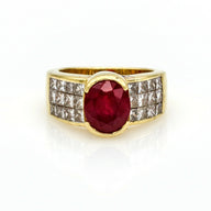 6.00 carat Signed Ruby and Diamond Statement Ring in 18k Yellow Gold