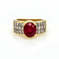 6.00 carat Signed Ruby and Diamond Statement Ring in 18k Yellow Gold