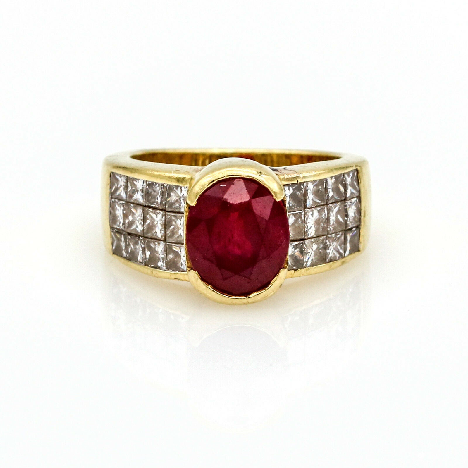 6.00 carat Signed Ruby and Diamond Statement Ring in 18k Yellow Gold