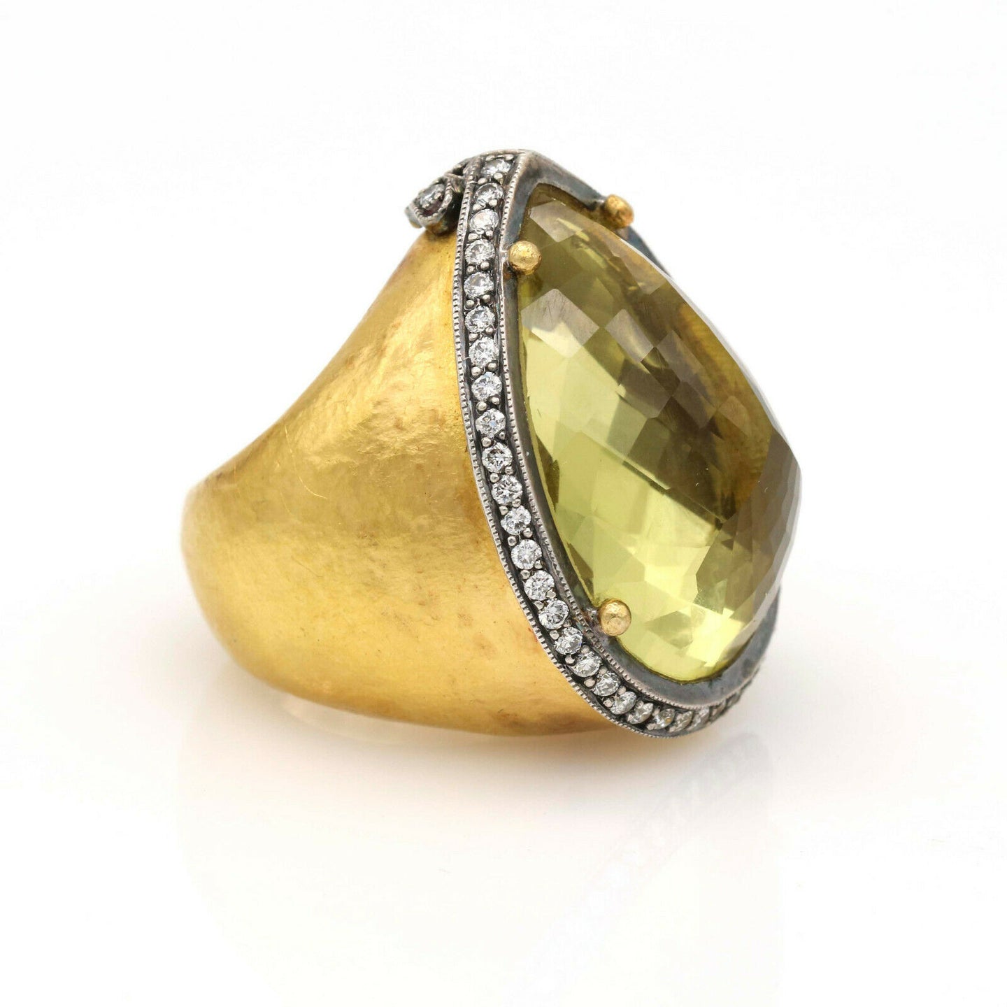 Doris Panos Mid-Century Diamond Citrine Statement Ring 24k Yellow Gold