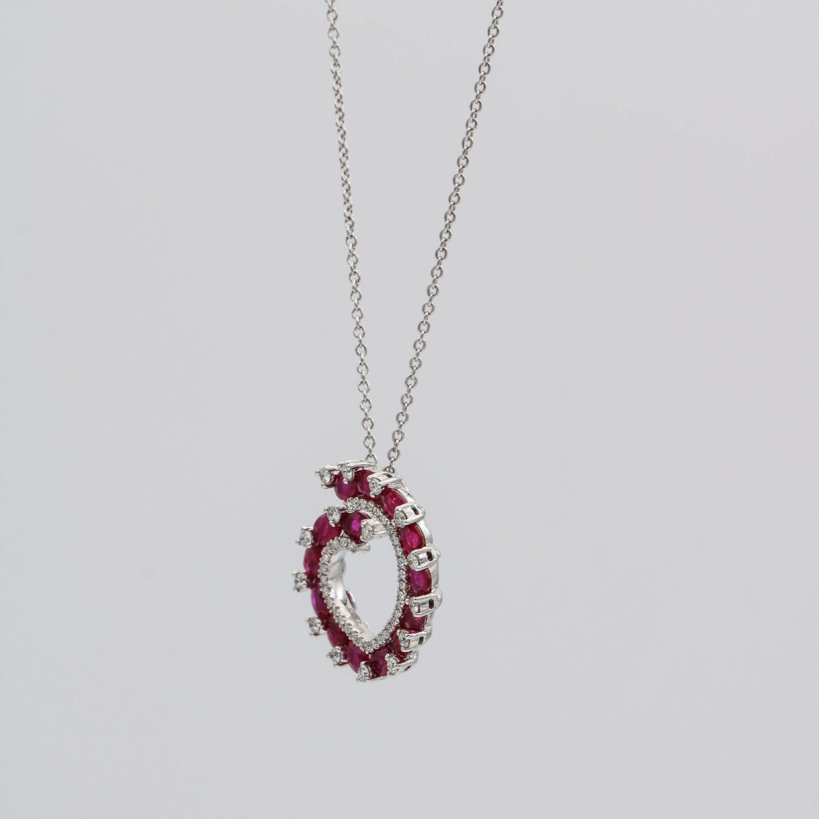 3.87 ct Women's Ruby and Diamond Open Heart Pendant Necklace in 18k White Gold