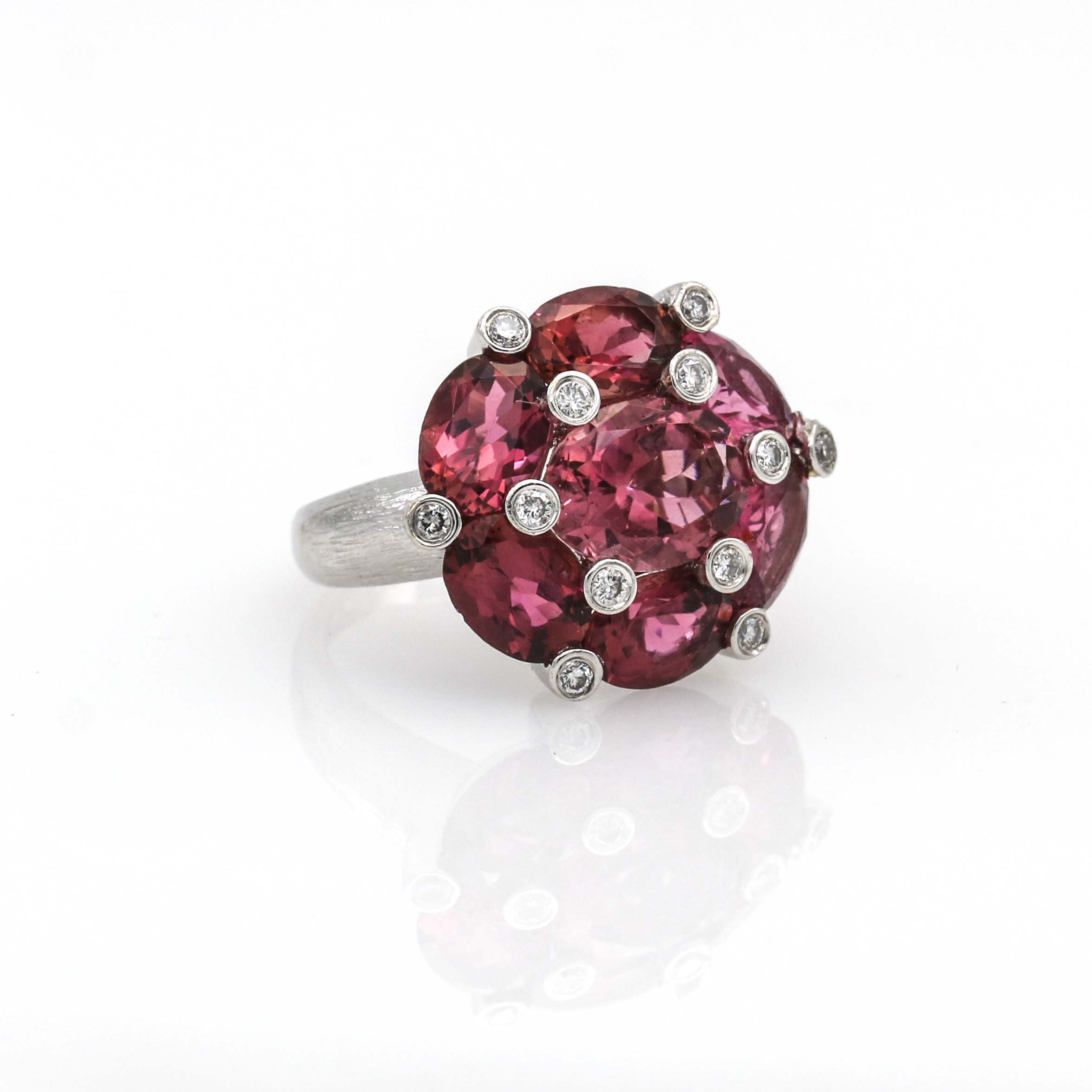 Pink Sapphire Diamond Cocktail Ring in 18k White Gold