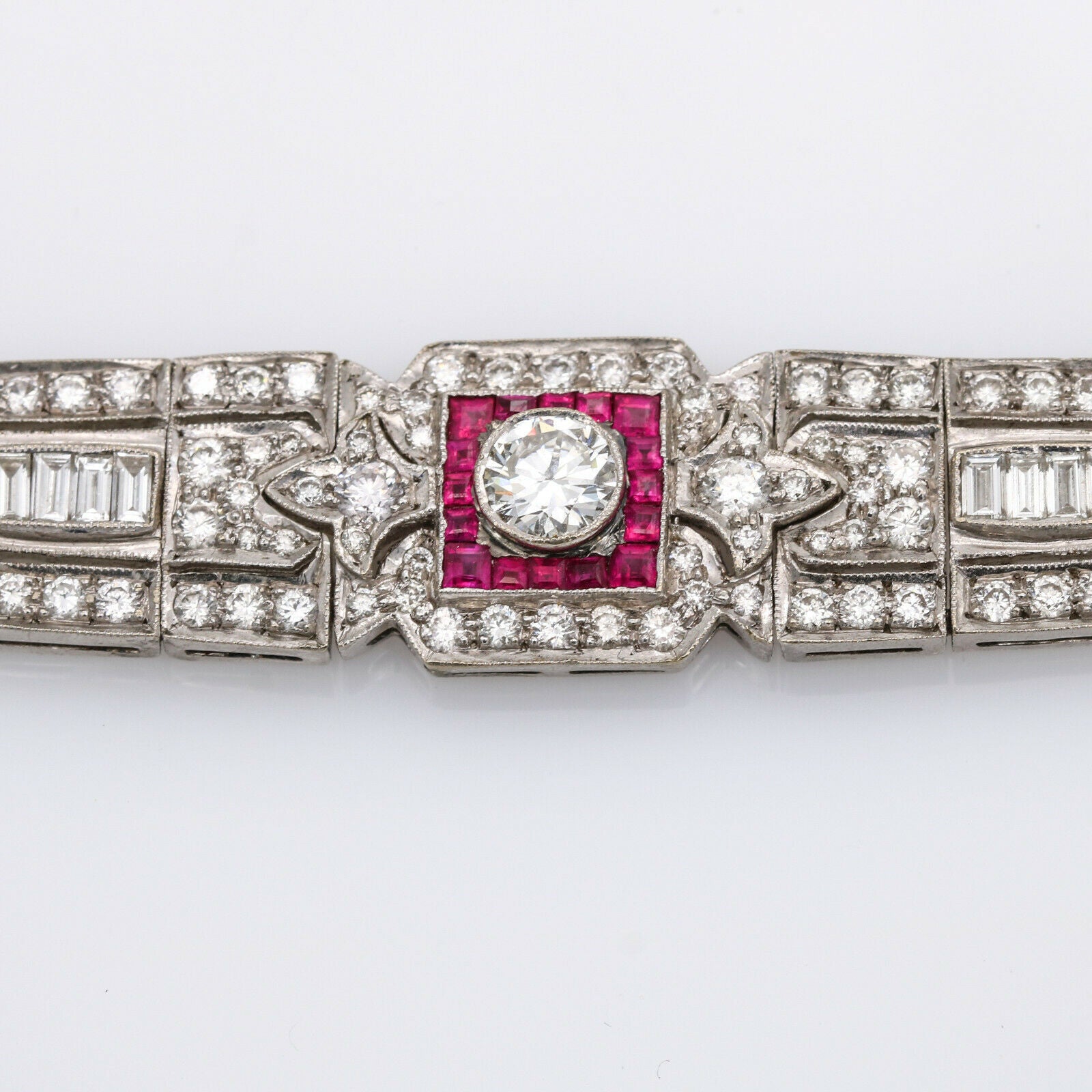7.38 ct Diafini Diamond and Ruby Art Deco Bracelet in 18k White Gold
