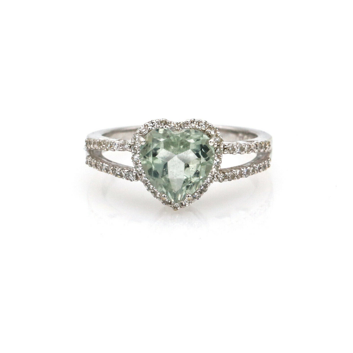 Heart Prasiolite and Diamond Ring in 14k White Gold