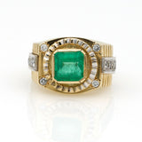 Men's Emerald and Diamond Statement Ring in 18k Yellow Gold