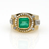 Men's Emerald and Diamond Statement Ring in 18k Yellow Gold