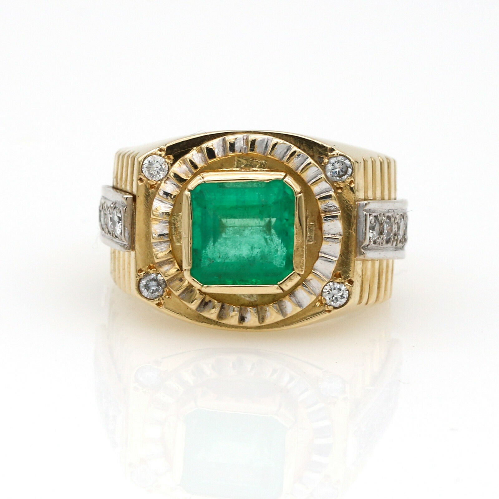 Men's Emerald and Diamond Statement Ring in 18k Yellow Gold