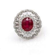 5.45 ct Ruby and Diamond Statement Ring in 18k White Gold