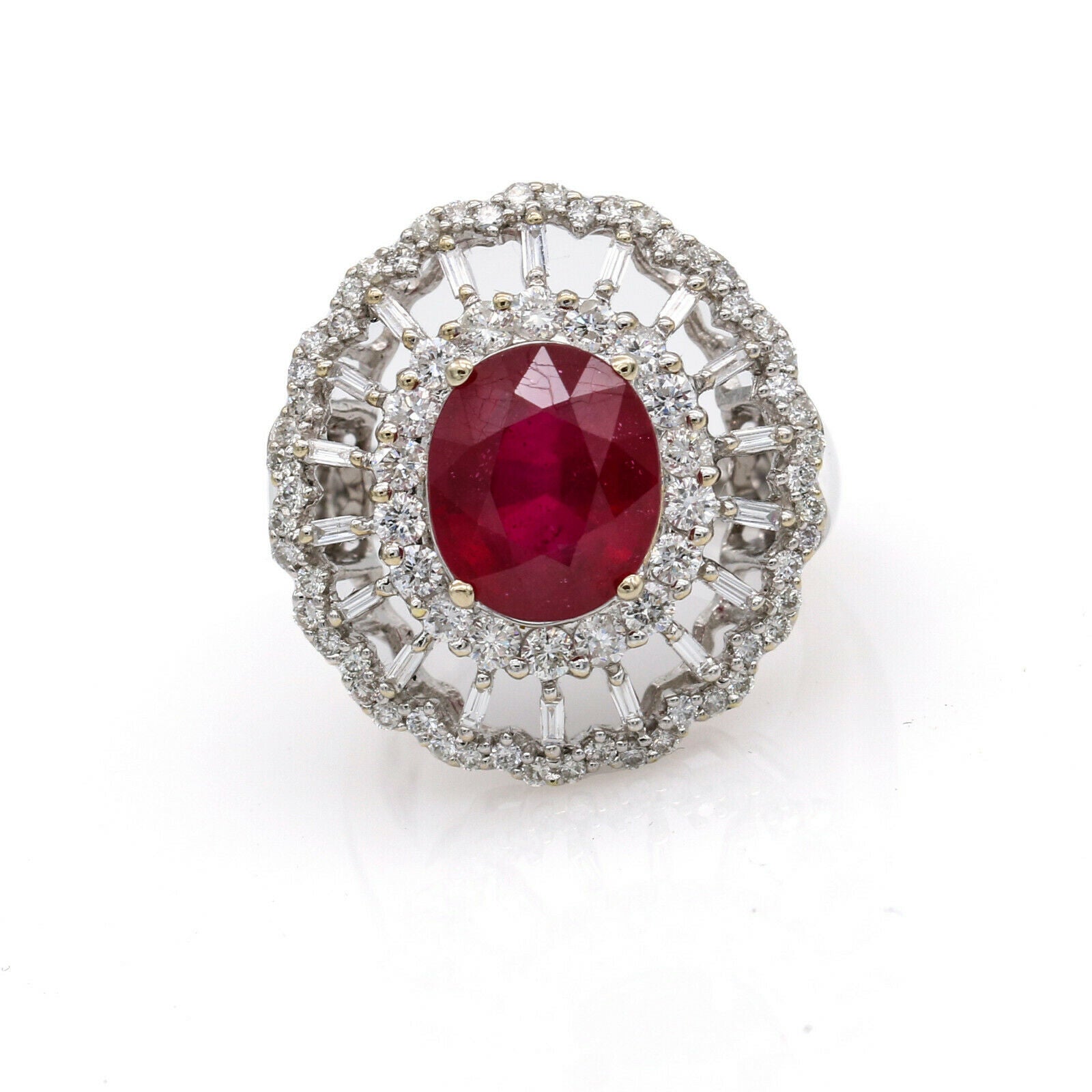 5.45 ct Ruby and Diamond Statement Ring in 18k White Gold
