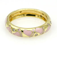 Hidalgo Pink Enamel and Diamond Footprints Band Ring in 18k Yellow Gold