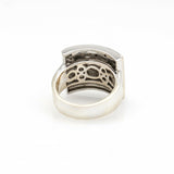 Champagne and White Diamond Flowers Statement Ring in 18k White Gold