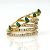 Khai Khai Tsavorite Diamond Wide Band Ring in 18k Yellow Gold