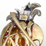 Sapphire Emerald Ruby Vintage Parrot Brooch in 18k Yellow Gold