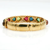 Signed Colorful Tourmaline and Diamond Hinged Bangle Bracelet in 18k Yellow Gold