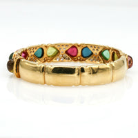 Signed Colorful Tourmaline and Diamond Hinged Bangle Bracelet in 18k Yellow Gold