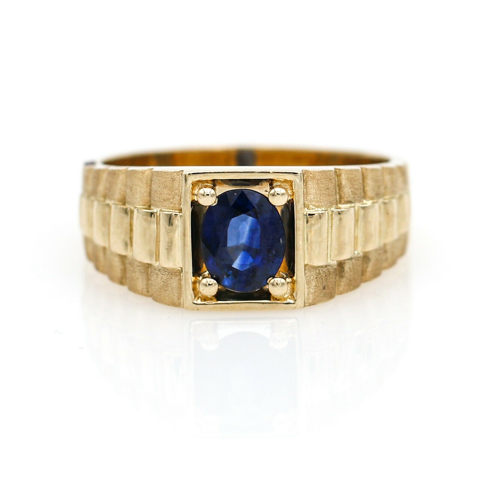 Men's Blue Sapphire Statement Ring in 14k Yellow Gold