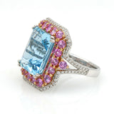 Aquamarine and Pink Sapphire Statement Ring in 18k White Gold (15.82 cttw)