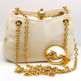 Judith Leiber Vintage White Lizard Skin Shoulder Bag with Gold Chain and Tiger E