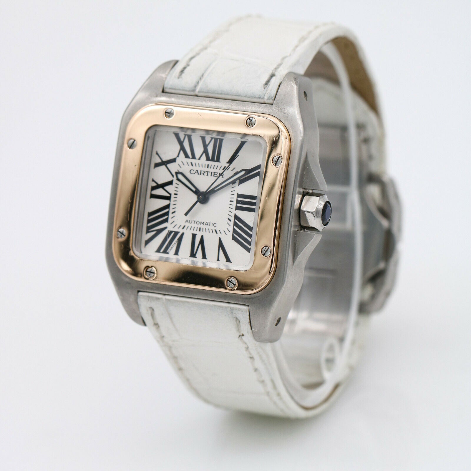 Cartier Santos 100 Automatic Stainless Steel Watch with 18k Gold Bezel 2878