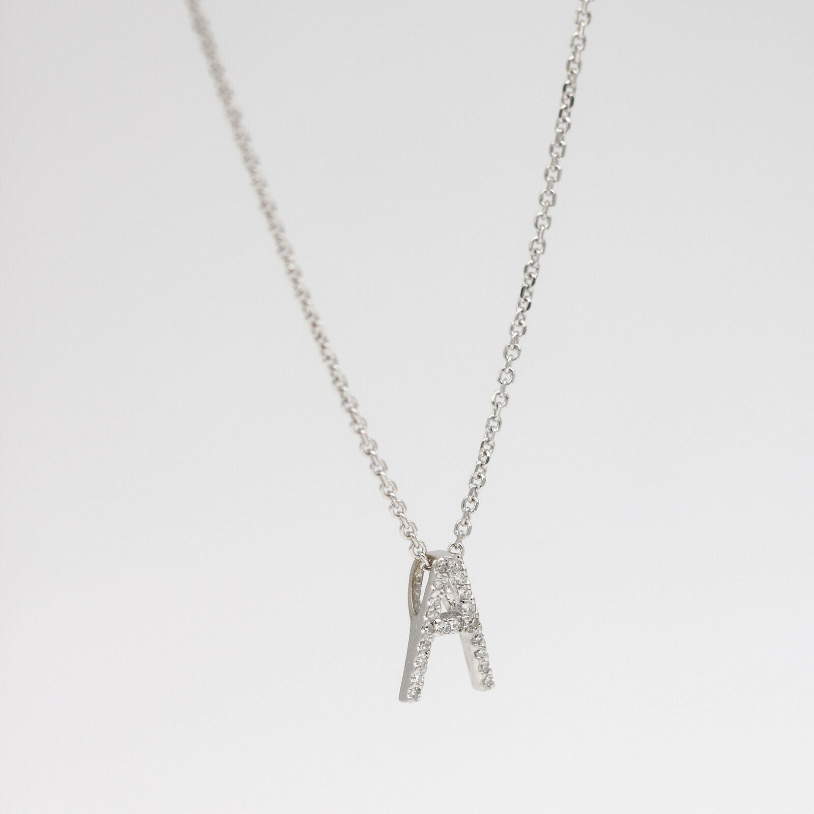 Initial Letter A Diamond Pendant Necklace in 14k White Gold (.40 tcw)