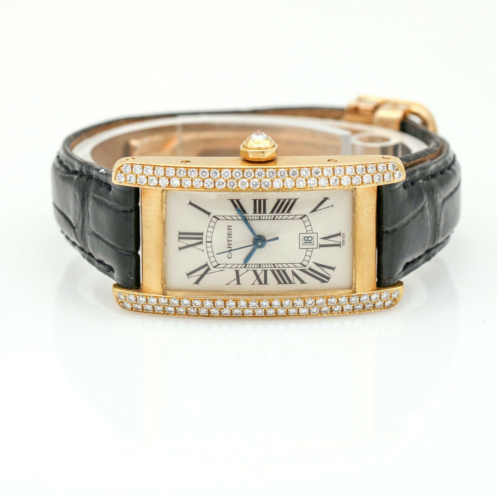 Cartier Tank Americaine 18k Yellow Gold Diamond Automatic Watch with Box