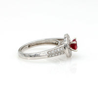 1,50 ct Ruby and Diamond Halo Engagement Ring in 14k White Gold