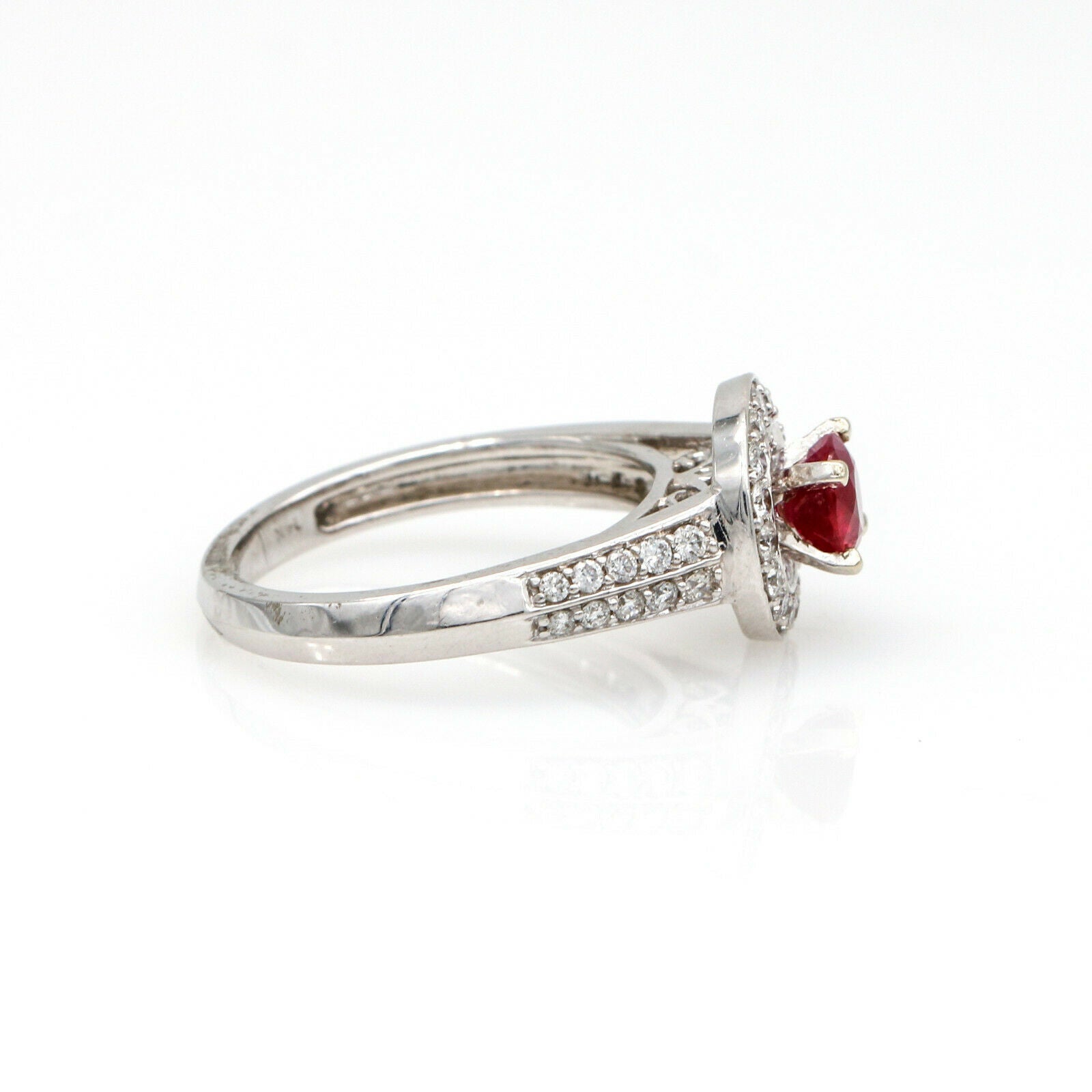 1,50 ct Ruby and Diamond Halo Engagement Ring in 14k White Gold