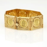 1950s Venezuelan Cacique Coins Link Bracelet in 18k 24k Yellow Gold
