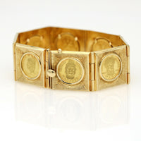 1950s Venezuelan Cacique Coins Link Bracelet in 18k 24k Yellow Gold