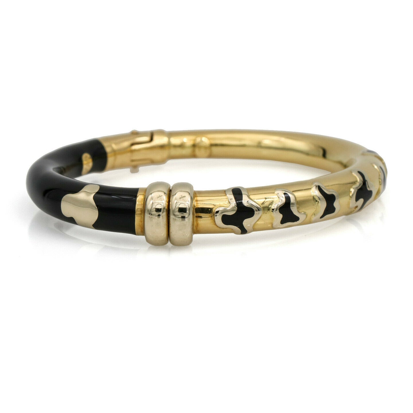 SOHO Leopard Bangle Bracelet with Black Enamel in 18k Yellow Gold