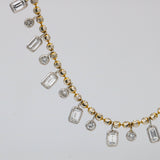 Women's Dangling Diamonds Beaded Chain Necklace in 14k Yellow and White Gold