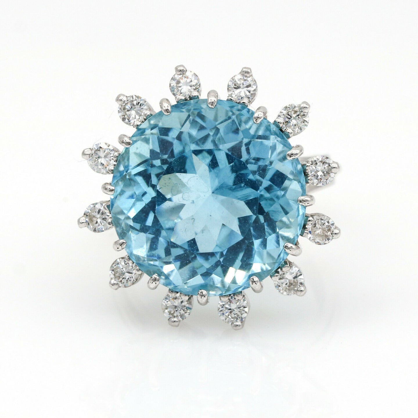 Aquamarine and Diamond Flower Statement Ring in 14k White Gold ( 14.36 cttw )