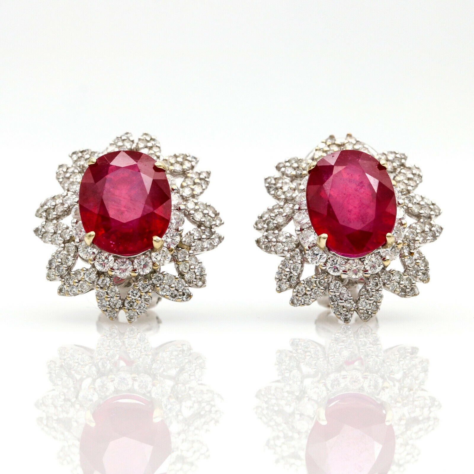 12.99 ct Ruby and Diamond Oval Earrings in 18k White Gold