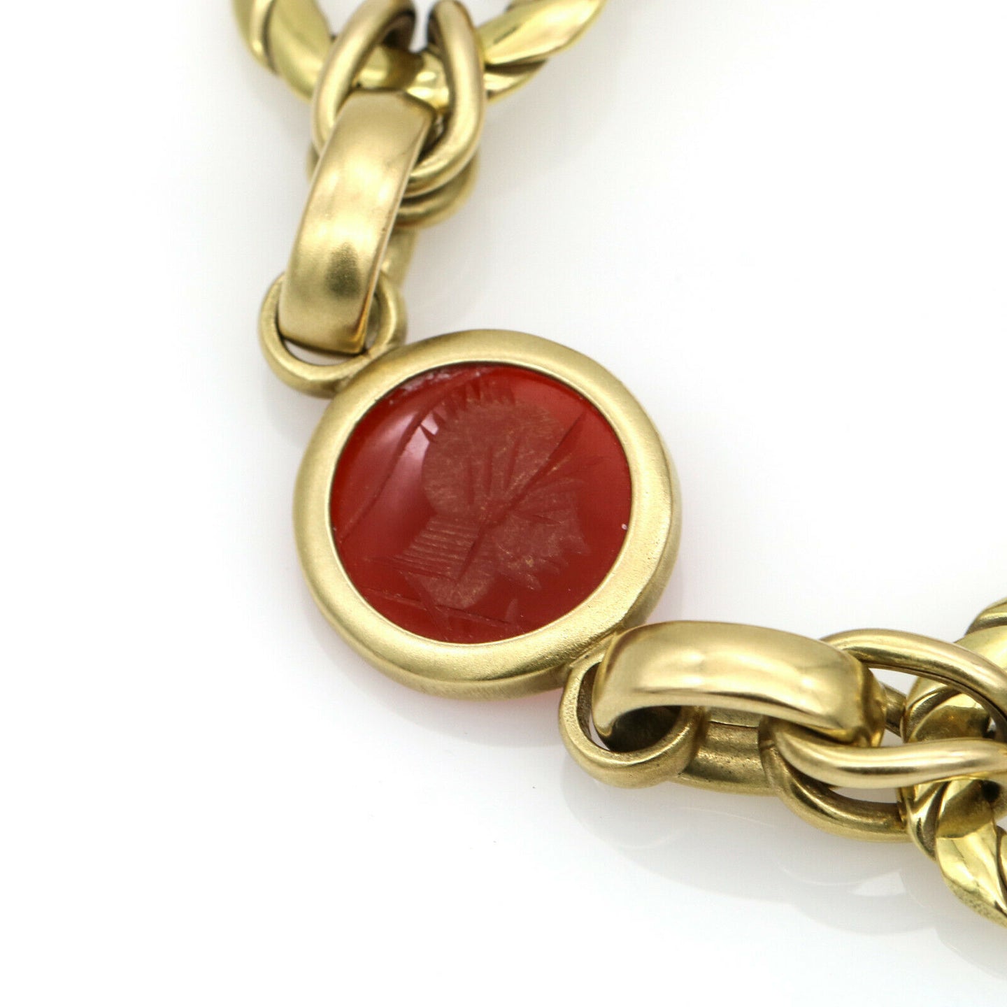 Carnelian Warrior Intaglio Link Bracelet in 14k Yellow Gold Signed JRG