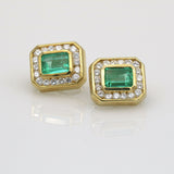 4.00 ct Colombian Emerald Diamond Retro Statement Earrings in 18k Yellow Gold