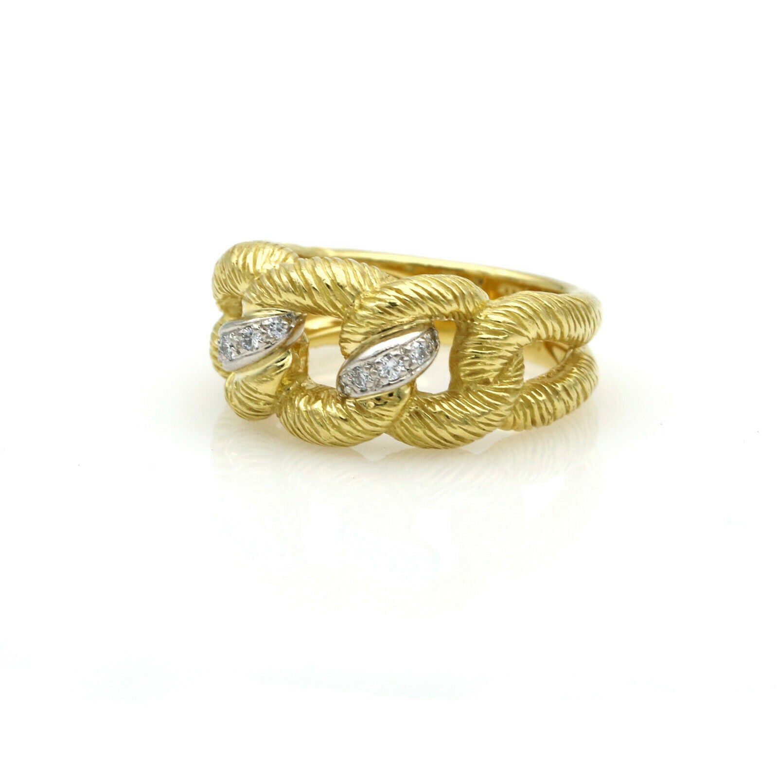SUNA Textured Curb Link Diamond Ring in 18k Yellow Gold & Platinum