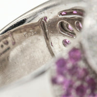Pave Pink Sapphire and Diamond Buckle Ring in 14k White Gold Signed DD