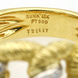 SUNA Textured Curb Link Diamond Ring in 18k Yellow Gold & Platinum