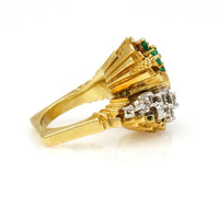 Diamond and Emerald Statement Bypass Ring in 18k Yellow Gold Signed