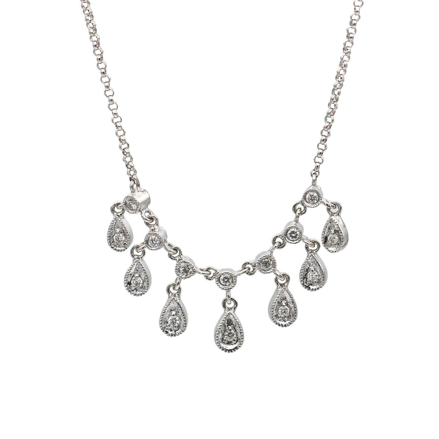 Women's Diamond Teardrop Dangle Chain Necklace in 14k White Gold