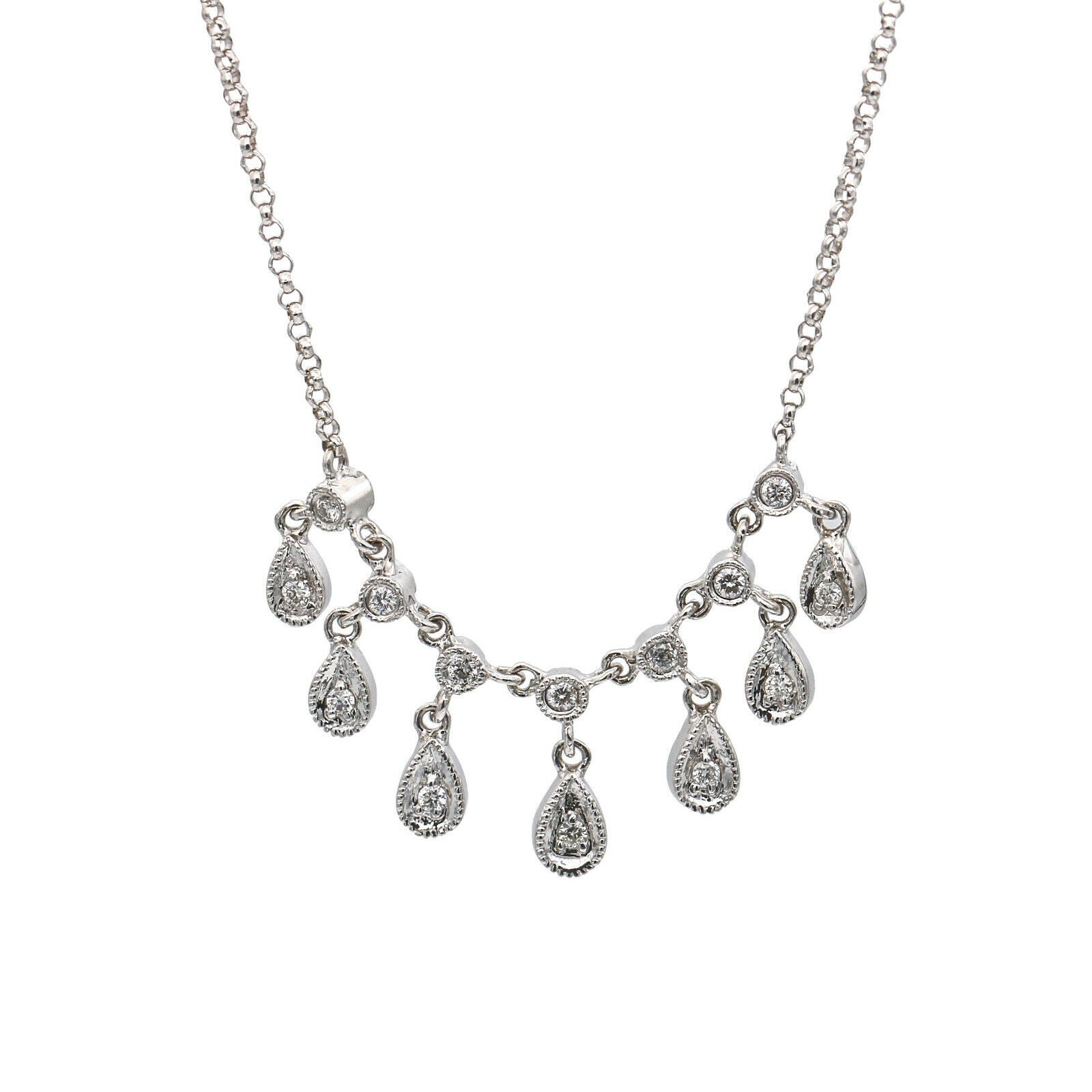 Women's Diamond Teardrop Dangle Chain Necklace in 14k White Gold