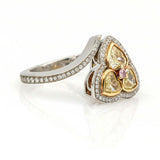 Fancy Yellow Heart Diamonds Ring in Platinum and 18k Gold