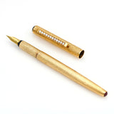 CHAUMET Textured 18k Yellow Gold Fountain Pen with Diamonds 1.20 cttw