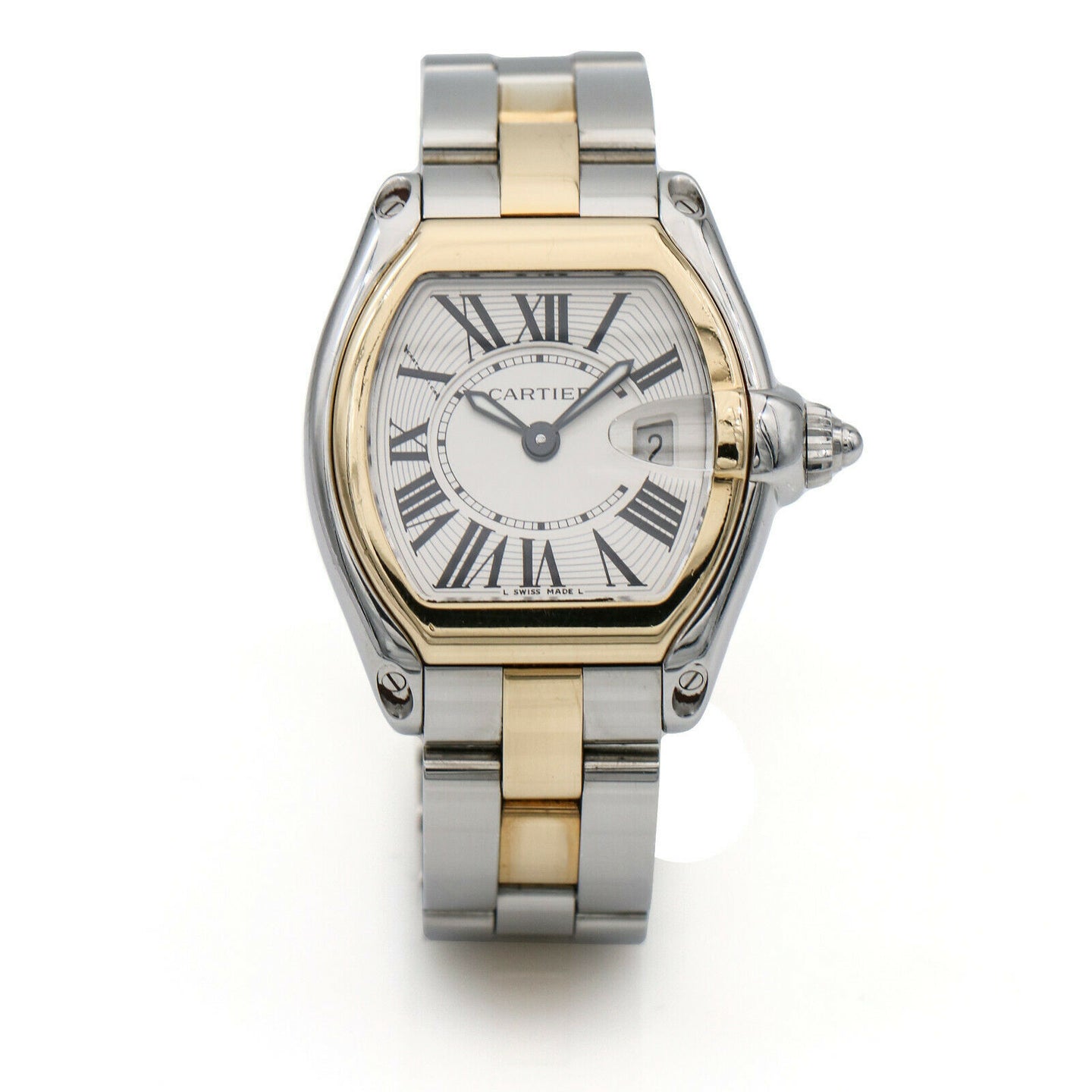 Ladies Cartier Roadster Two-Tone Stainless Steel 18k Gold Watch with Box & Strap