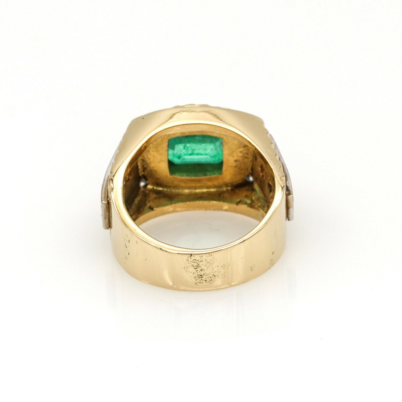 Men's Emerald and Diamond Statement Ring in 18k Yellow Gold