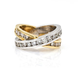 Women's Diamond Crossover Ring in 14k White and Yellow Gold