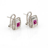 1.00 ct Ruby and Diamond Rectangular Stud Earrings in 14k White Gold