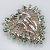 Opal Heart with Emerald and Diamonds Pendant in Platinum ( 23.35 ct tw )