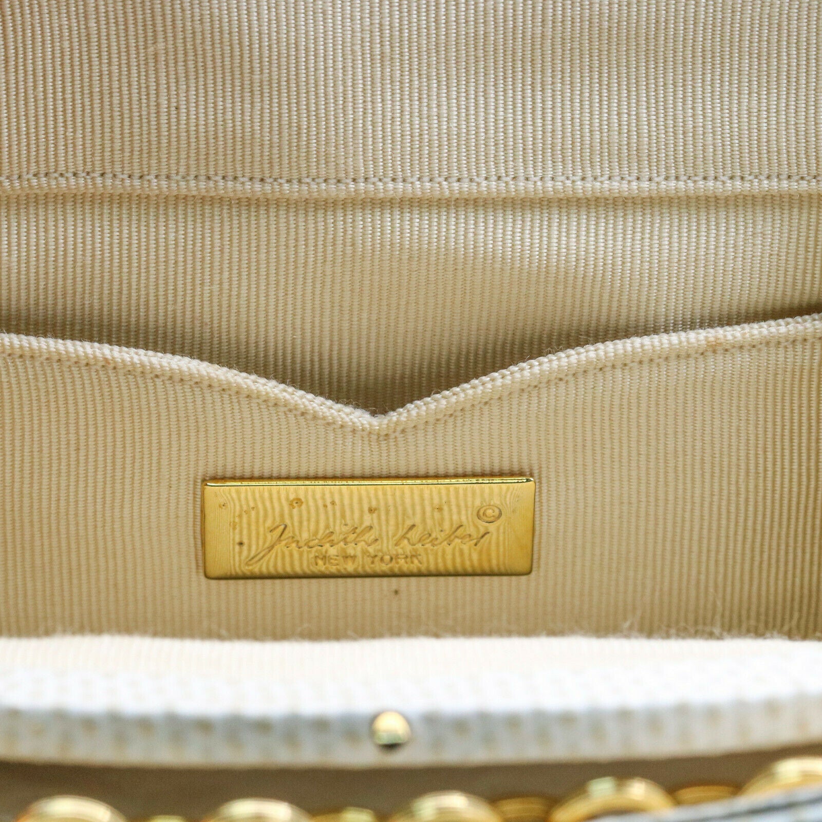 Judith Leiber Vintage White Lizard Skin Shoulder Bag with Gold Chain and Tiger E